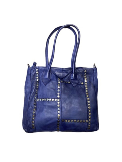 BAG LEATHER STUDS JEANS BLUE