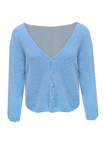 CARDIGAN KNITTED V-NECK BUTTONS DENIM BLUE