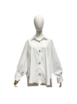  BLOUSE COTTON SILVER DIAMOND BUTTON WHITE  