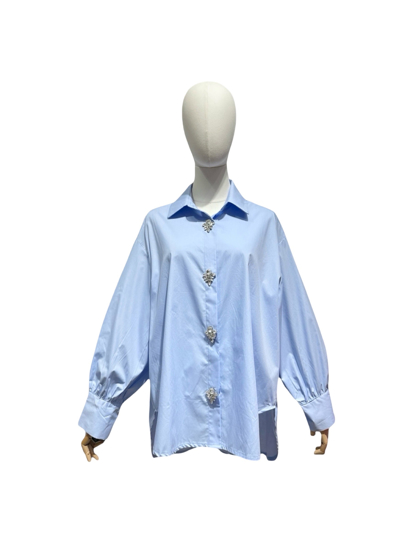 BLOUSE COTTON SILVER DIAMOND BUTTON BLUE