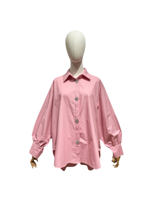 BLOUSE COTTON SILVER DIAMOND BUTTON PINK