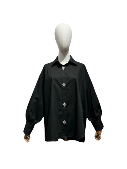 BLOUSE COTTON SILVER DIAMOND BUTTON BLACK