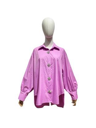 BLOUSE COTTON SILVER DIAMOND BUTTON FUCHSIA