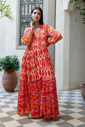 DRESS ORANGE PRINTED CUBA 